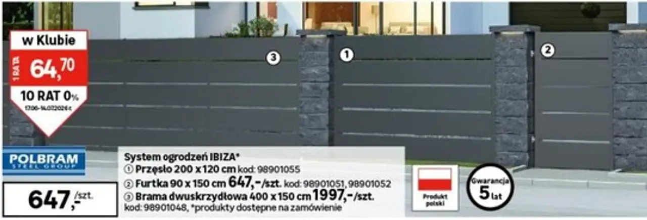 Polbram System ogrodzeń IBIZA - Przęsło 200 x 120 cm