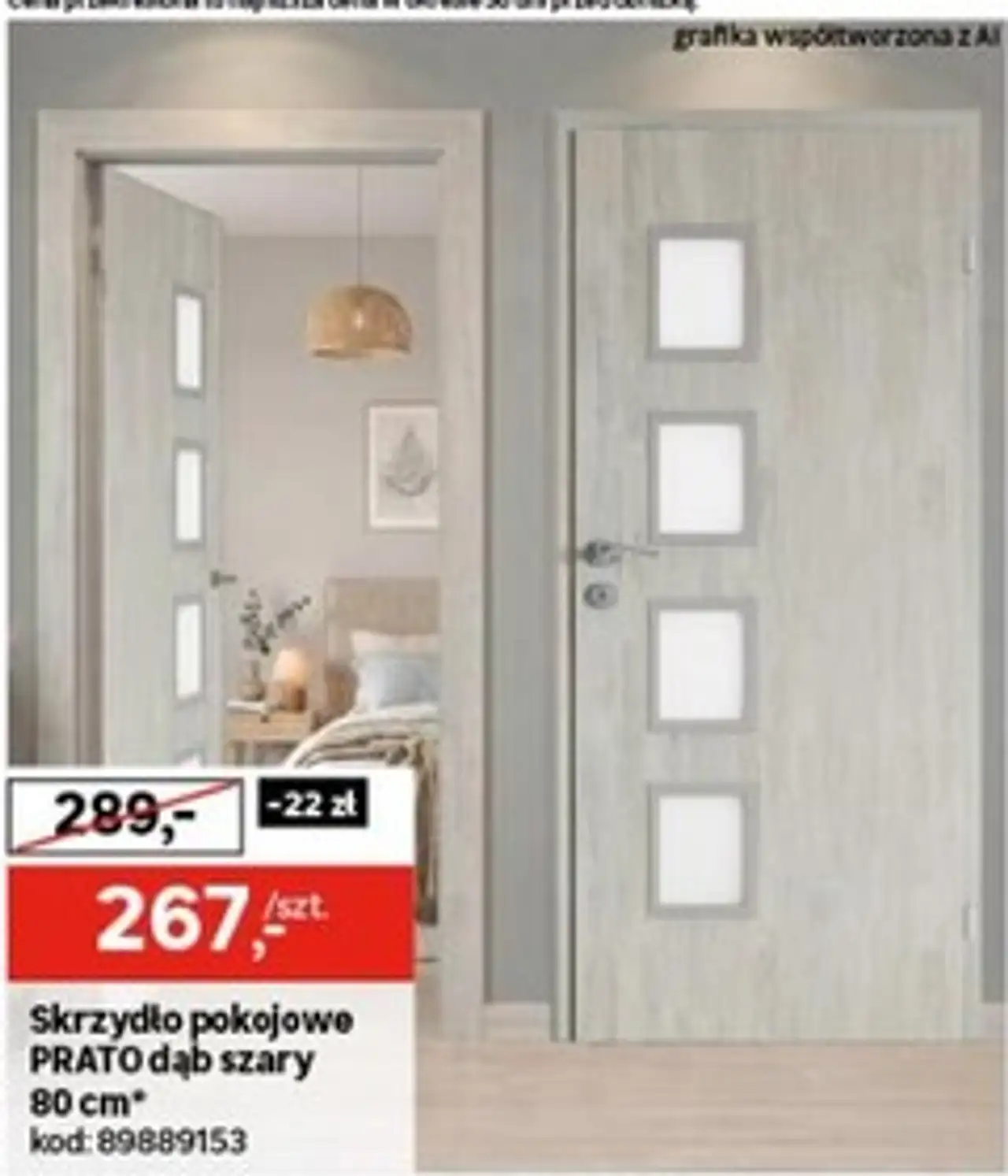 Skrzydło pokojowe PRATO dąb szary 80 cm