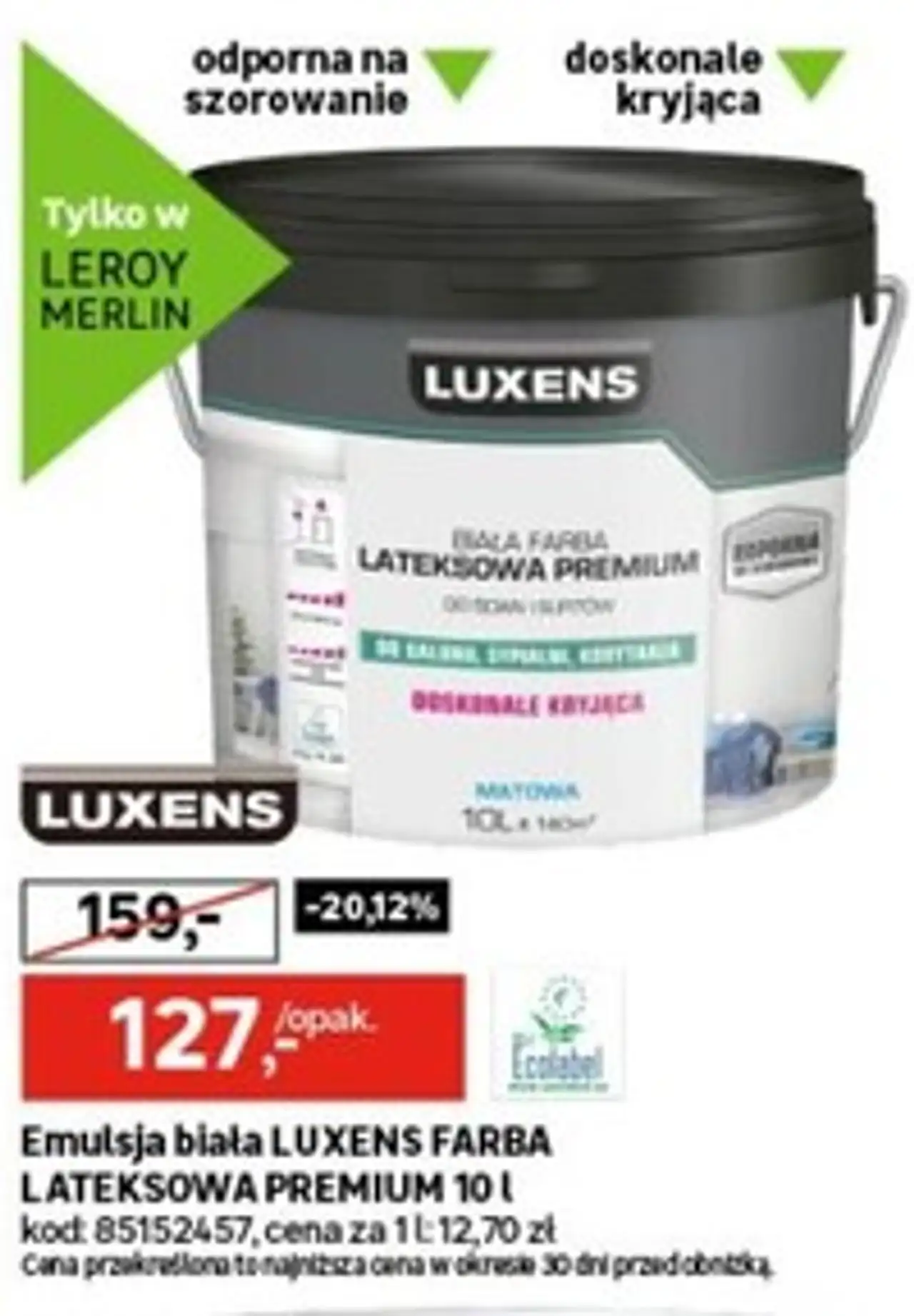 Emulsja biała LUXENS FARBA LATEKSOWA PREMIUM 10 l
