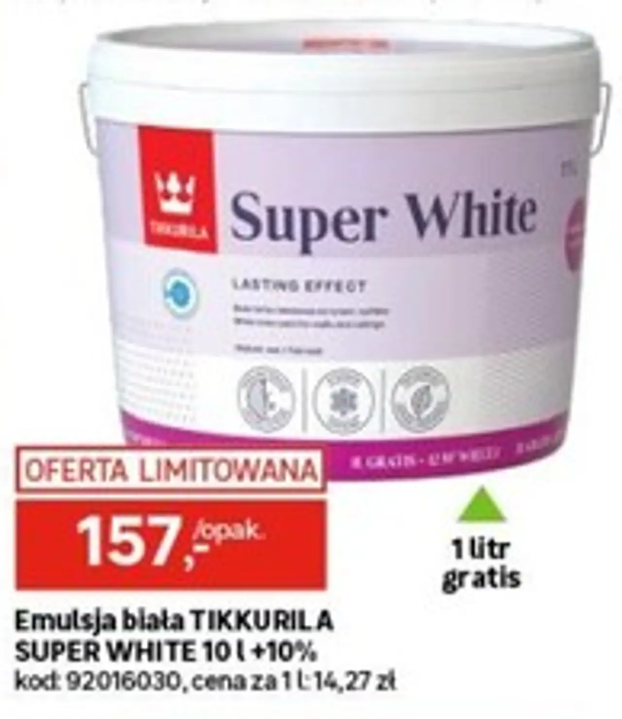 Emulsja biała TIKKURILA SUPER WHITE 10 l + 10%