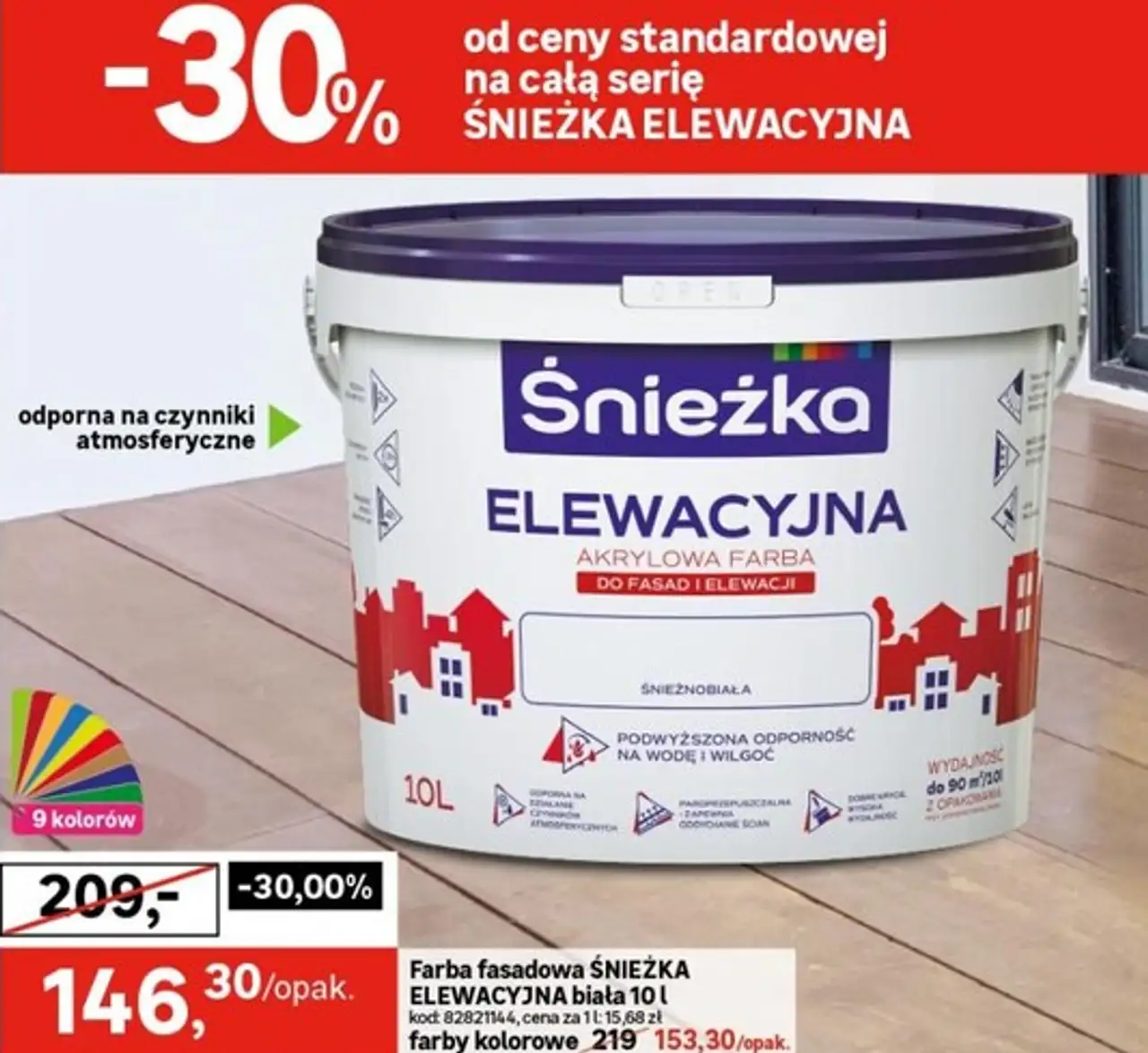 Farba fasadowa ŚNIEŻKA ELEWACYJNA biała 10 l