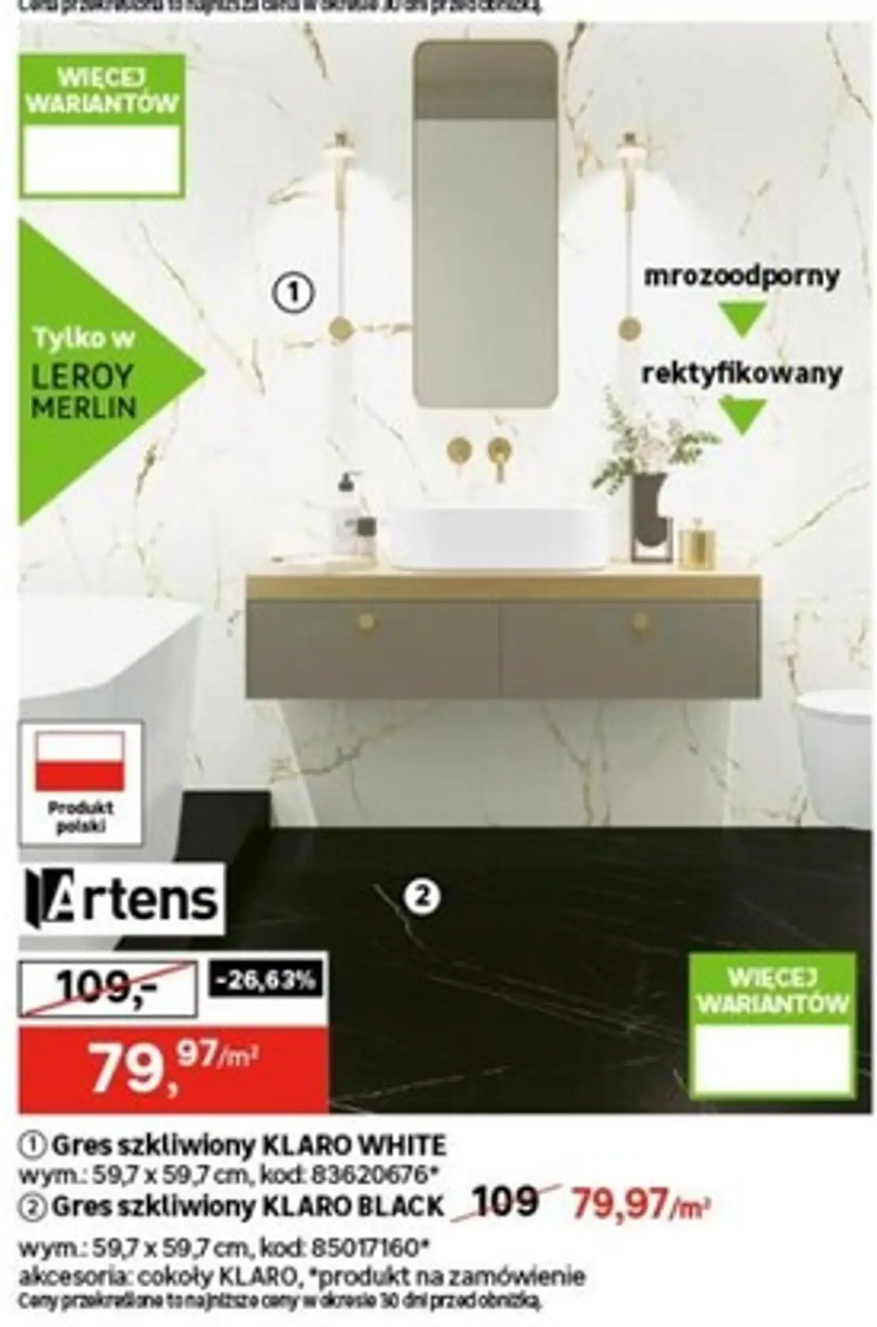 Artens Gres szkliwiony KLARO WHITE / KLARO BLACK