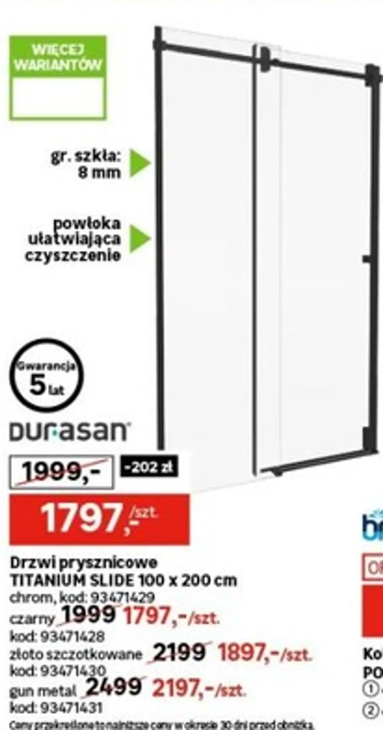 Durasan Drzwi prysznicowe TITANIUM SLIDE 100 x 200 cm