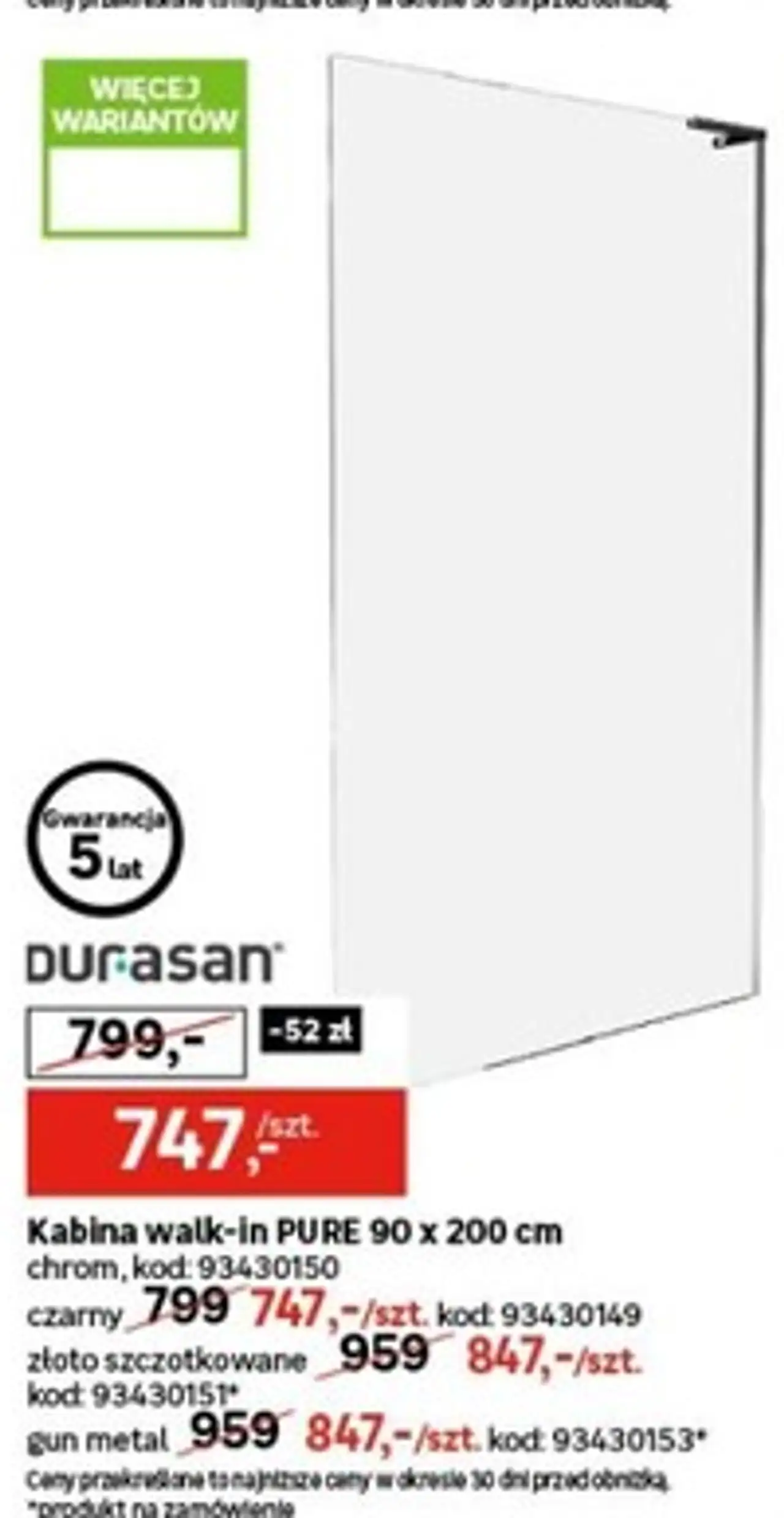 Durasan Kabina walk-in PURE 90 x 200 cm