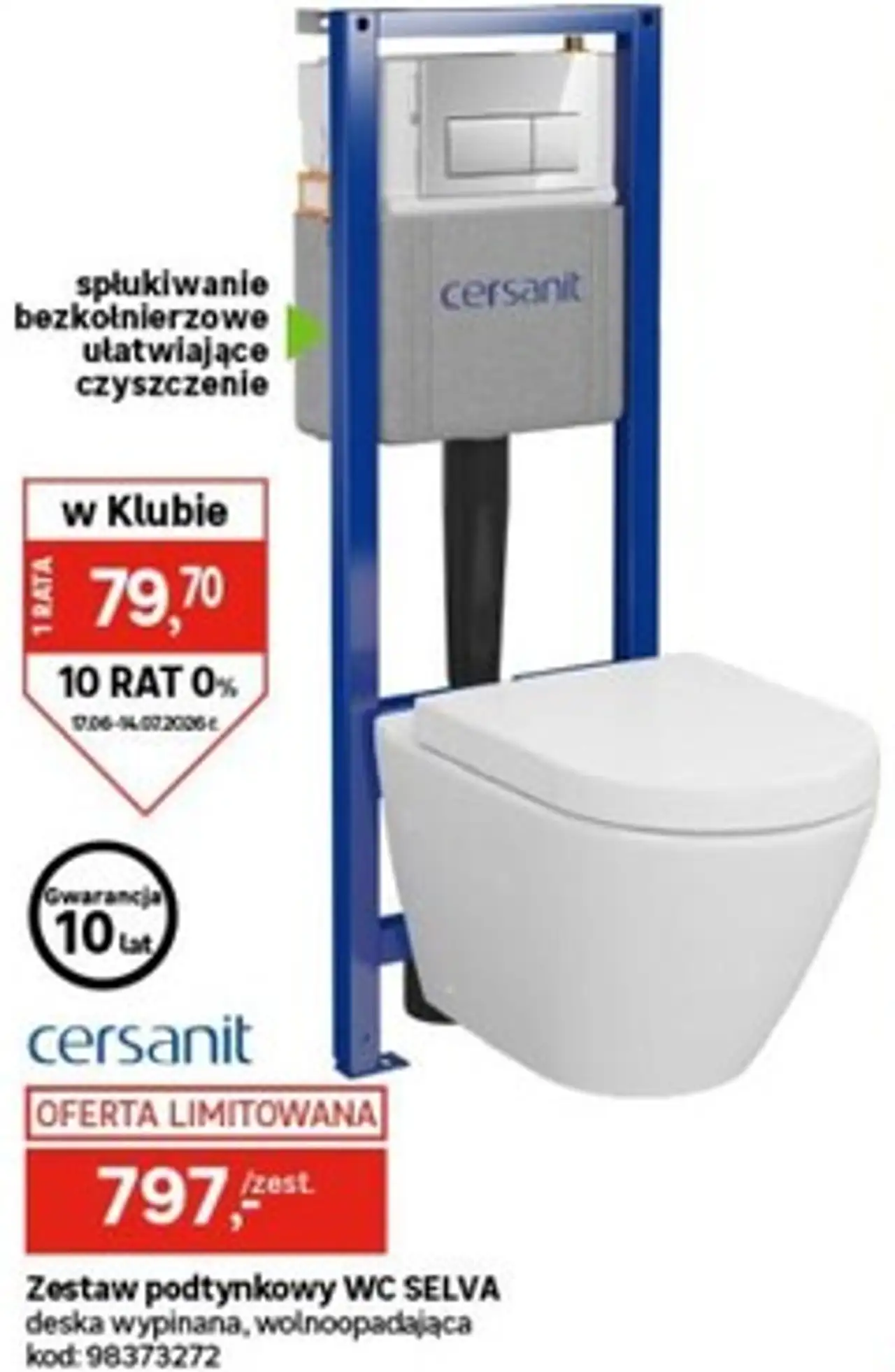 Cersanit Zestaw podtynkowy WC SELVA deska wypinana, wolnoopadająca