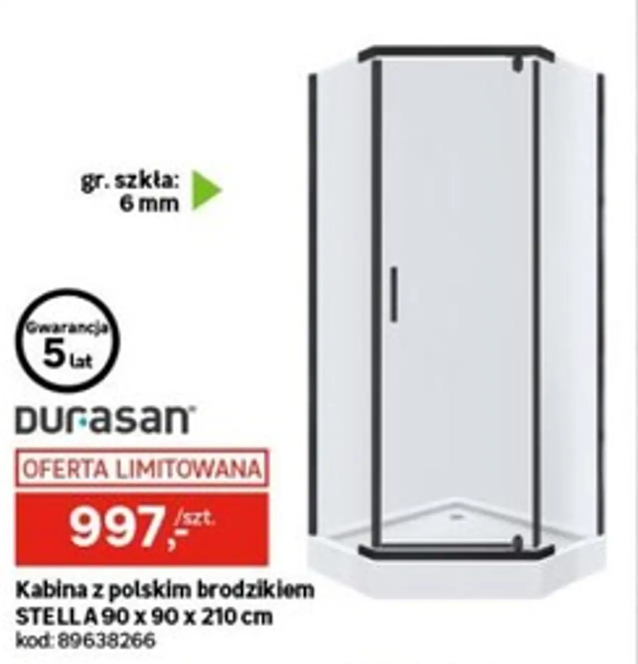 Kabina z polskim brodzikiem STELLA 90 x 90 x 210 cm