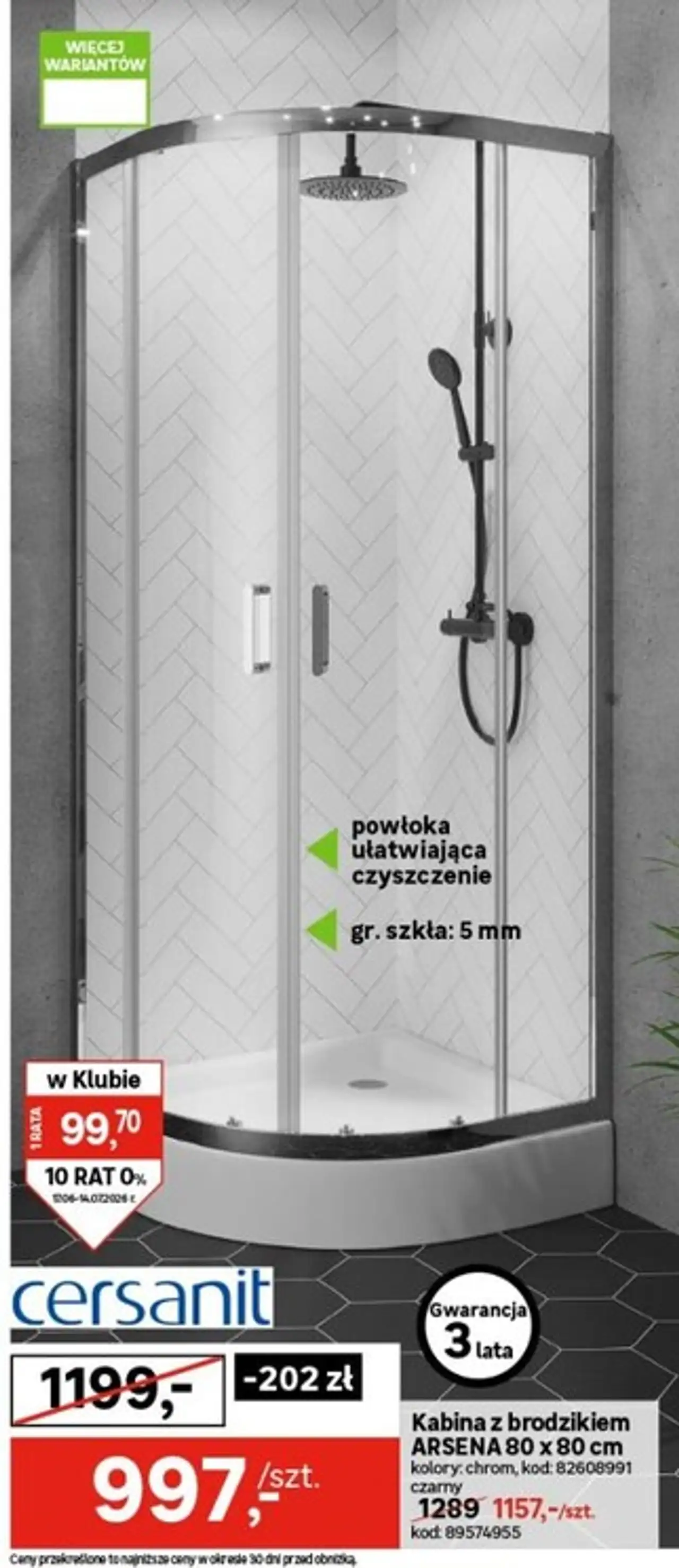 Kabina z brodzikiem ARSENA 80 x 80 cm
