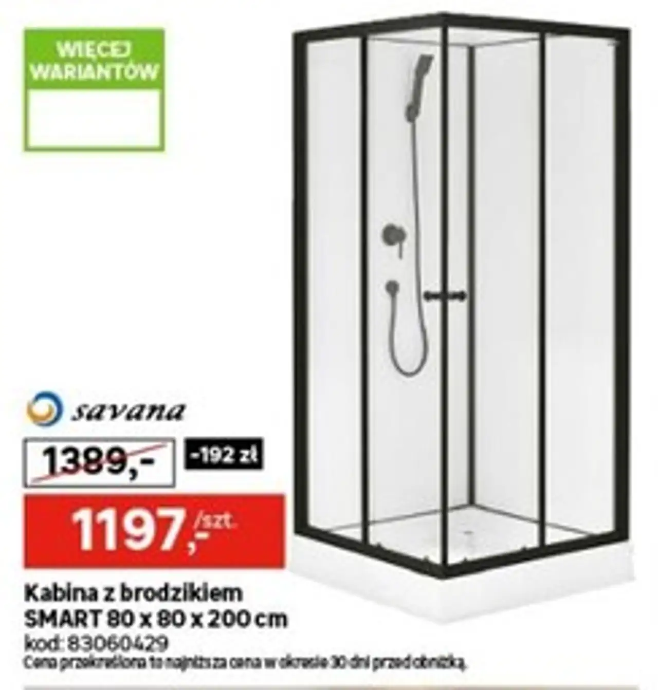 Kabina z brodzikiem SMART 80 x 80 x 200 cm