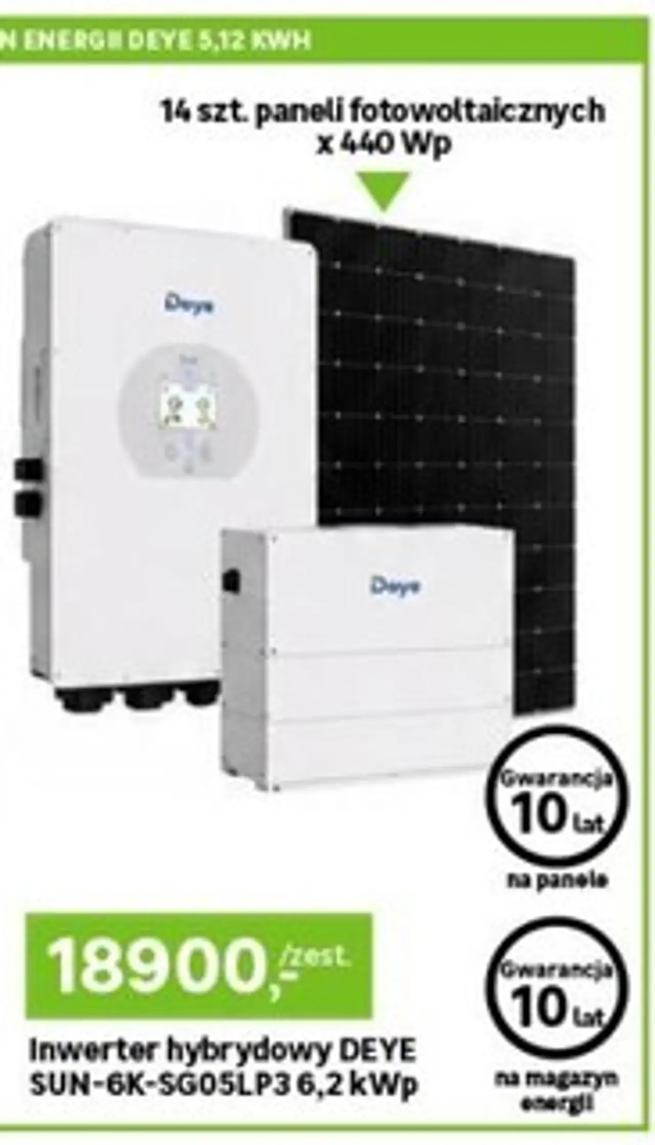 Zestaw fotowoltaiczny z inwerterem hybrydowym DEYE SUN-6K-SG05LP3 6,2 kWp
