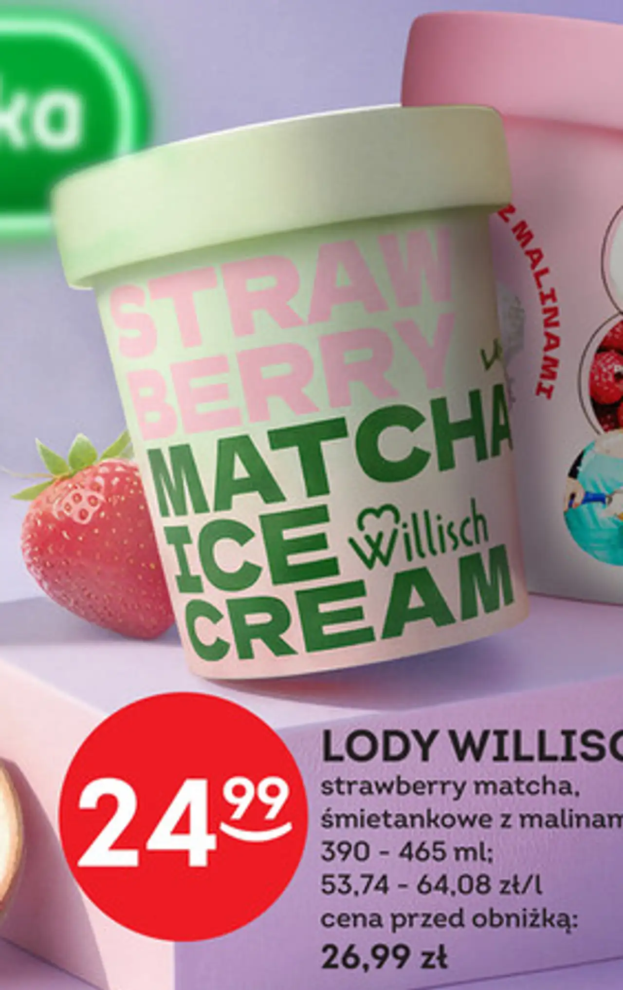 Lody Willisch strawberry matcha, śmietankowe z malinami