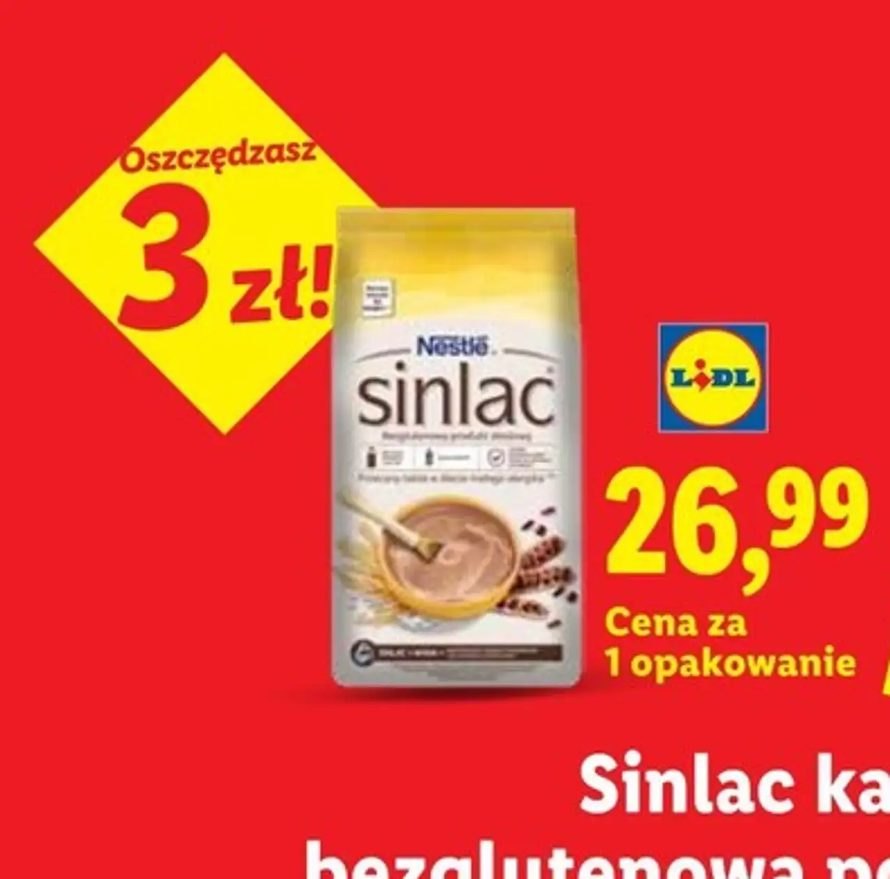 Sinlac kaszka zbożowa, bezglutenowa po 6 m-cu Nestlé, 500 g