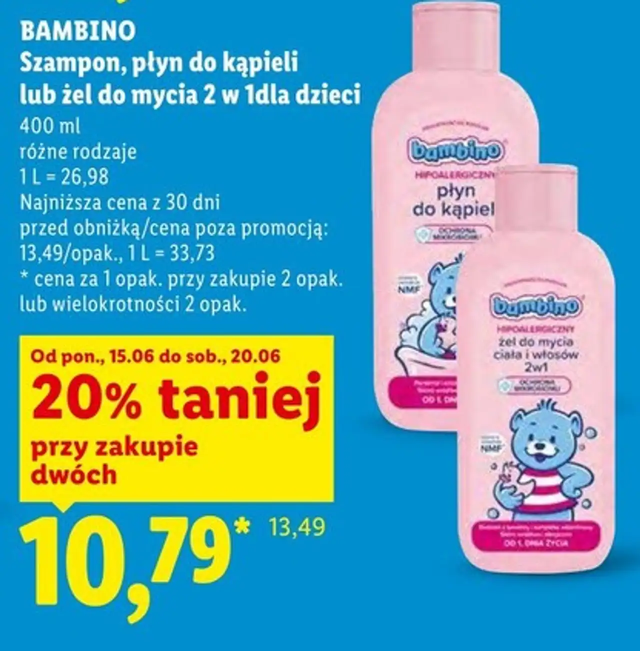BAMBINO Szampon, płyn do kąpieli lub żel do mycia 2 w 1 dla dzieci