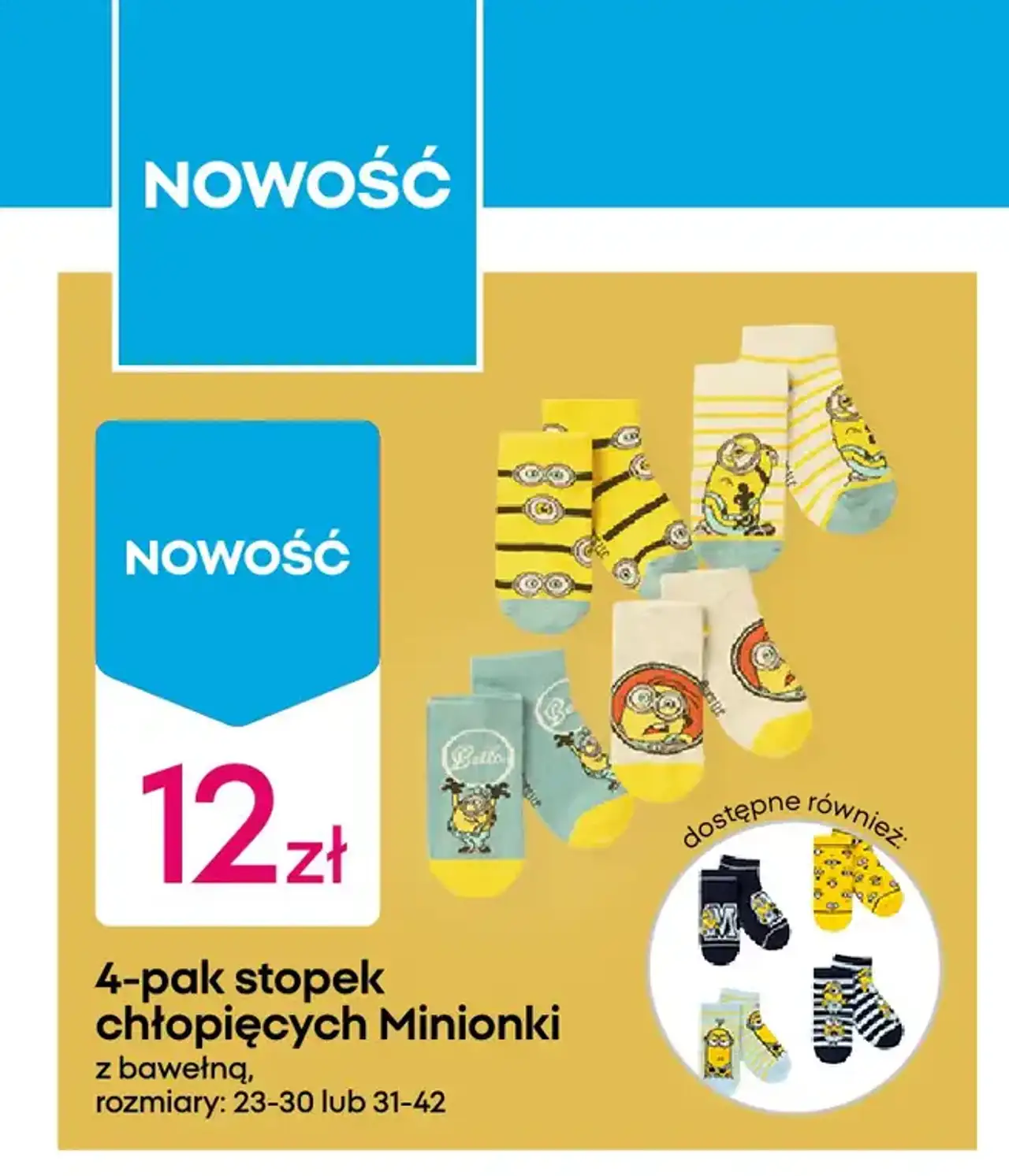 4-pak stopek chłopięcych Minionki