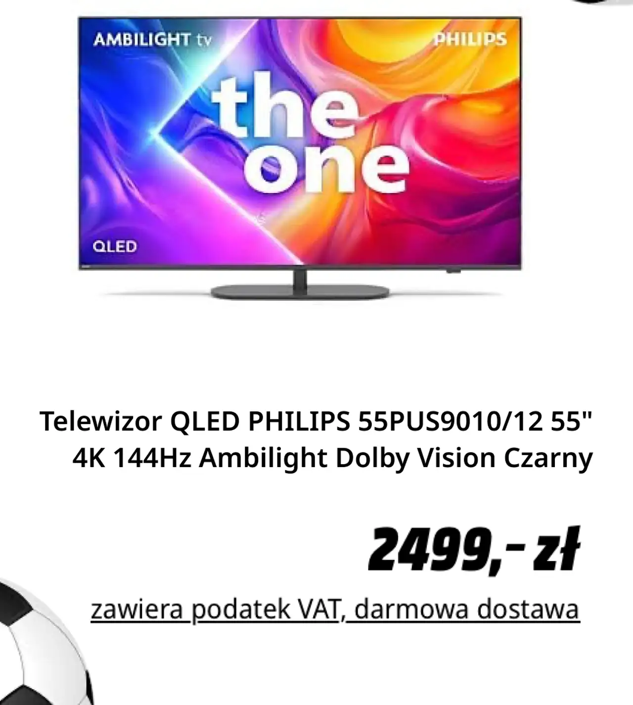 Telewizor QLED PHILIPS 55PUS9010/12 55" 4K 144Hz Ambilight Dolby Vision Czarny