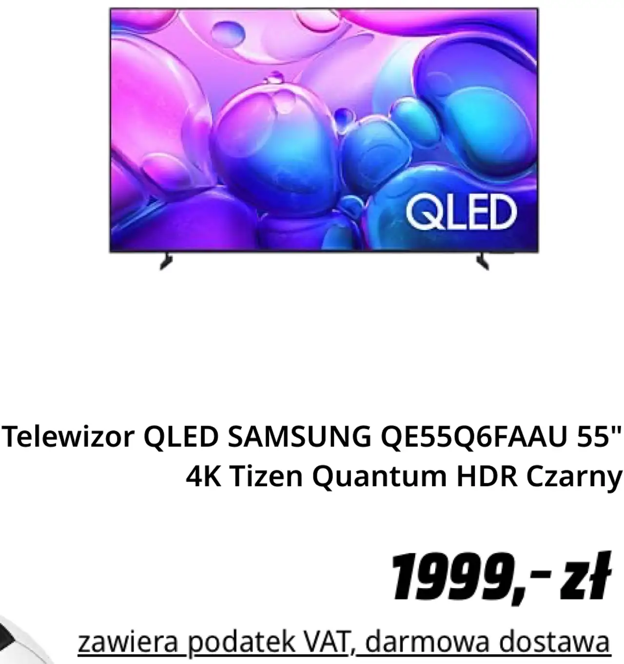 Telewizor QLED SAMSUNG QE55Q6FAAU 55" 4K Tizen Quantum HDR Czarny