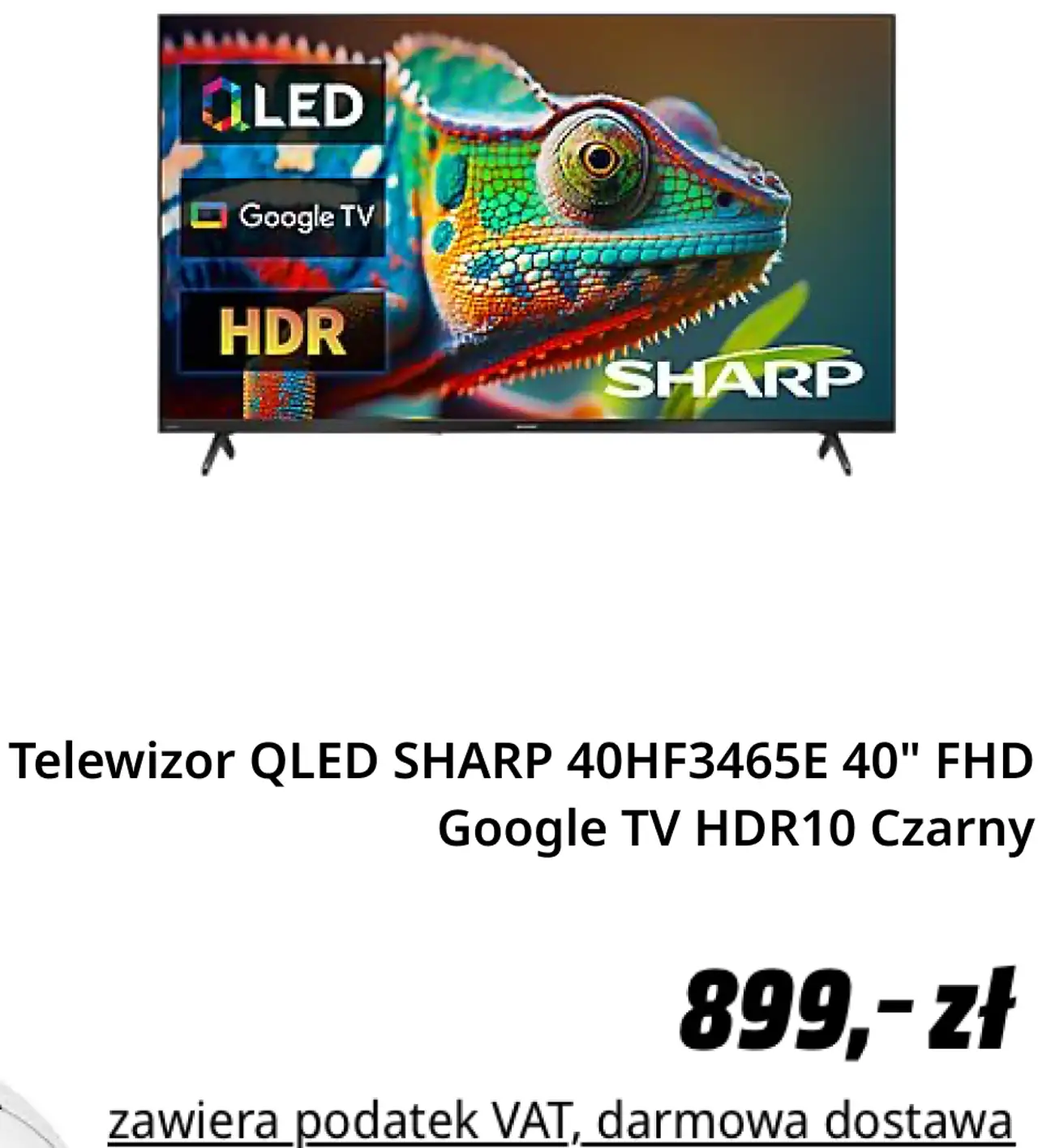 Telewizor QLED SHARP 40HF3465E 40" FHD Google TV HDR10 Czarny