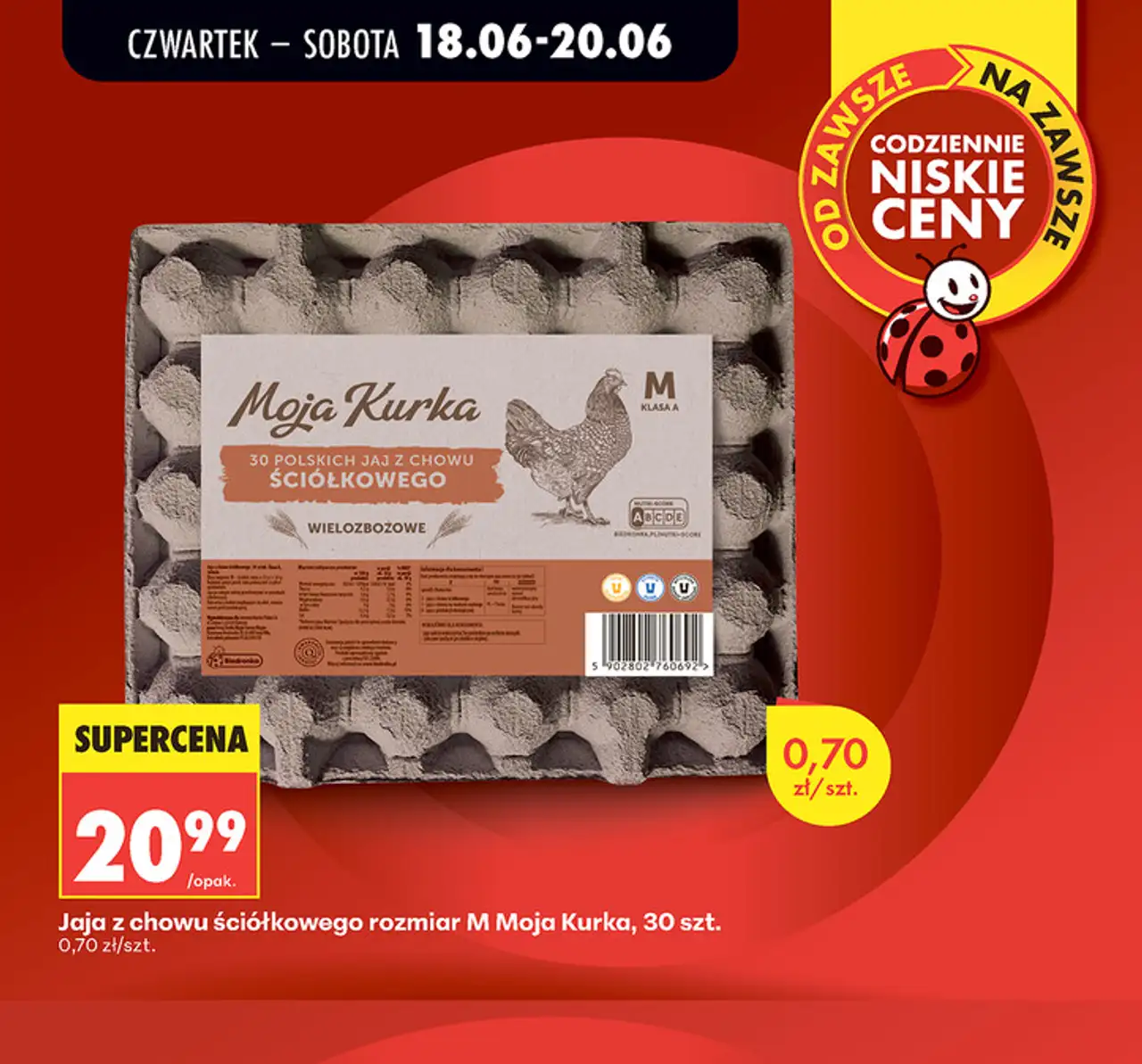 Jaja z chowu ściółkowego rozmiar M Moja Kurka, 30 szt.