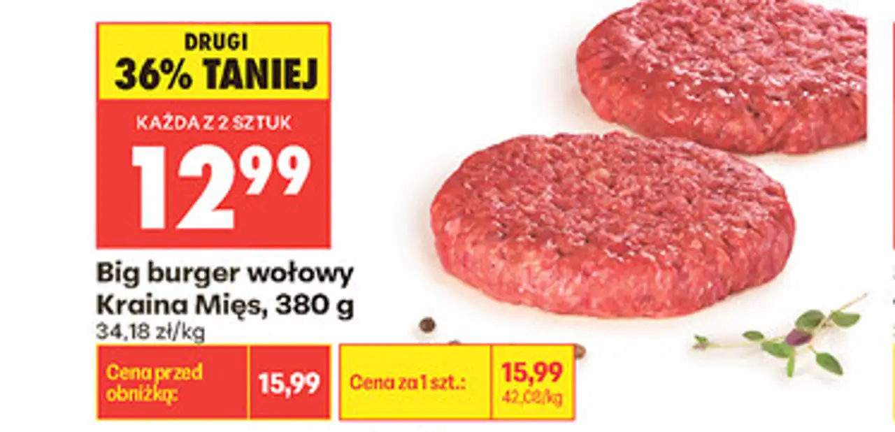 Big burger wołowy Kraina Mięs, 380 g