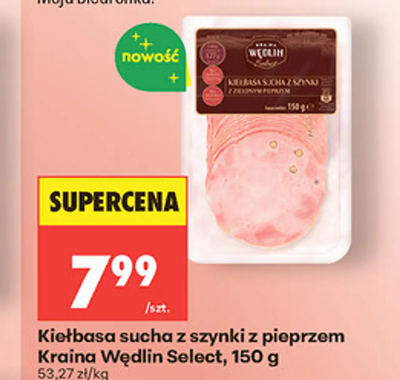 Kiełbasa sucha z szynki z pieprzem Kraina Wędlin Select, 150 g