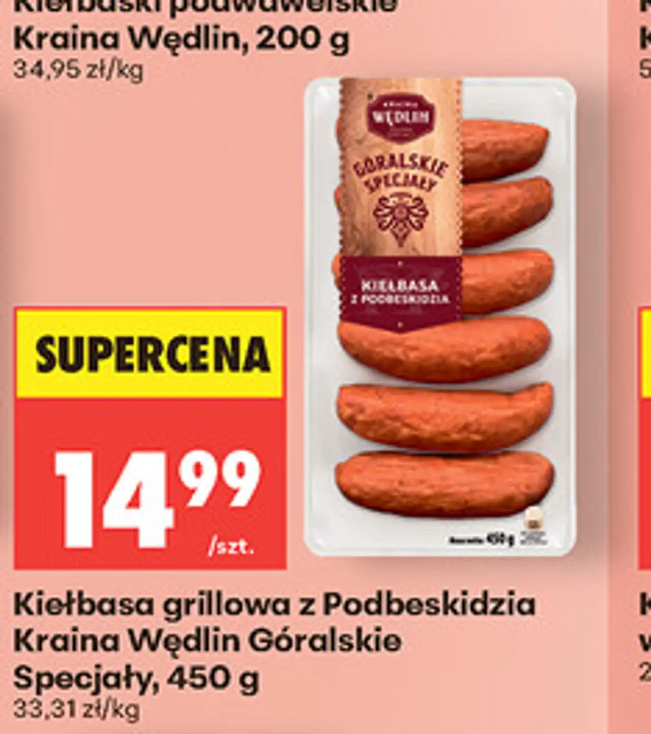 Kiełbasa grillowa z Podbeskidzia Kraina Wędlin Góralskie Specjały, 450 g