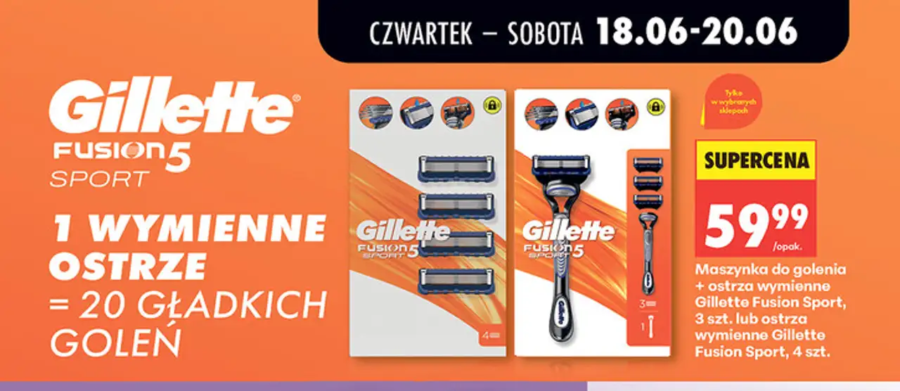 Maszynka do golenia + ostrza wymienne Gillette Fusion Sport, 3 szt. lub ostrza wymienne Gillette Fusion Sport, 4 szt.