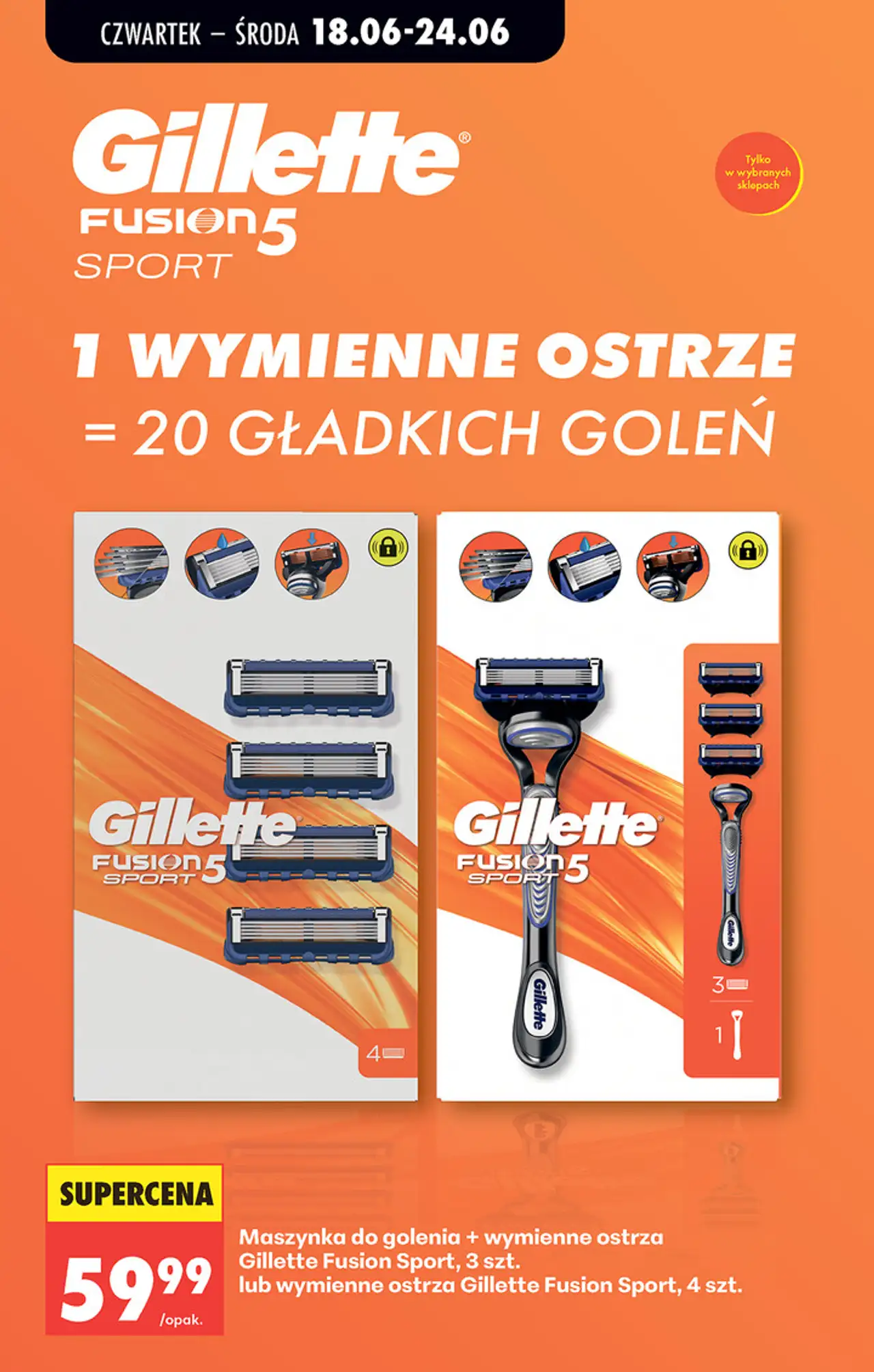 Maszynka do golenia + wymienne ostrza Gillette Fusion Sport, 3 szt. lub wymienne ostrza Gillette Fusion Sport, 4 szt.