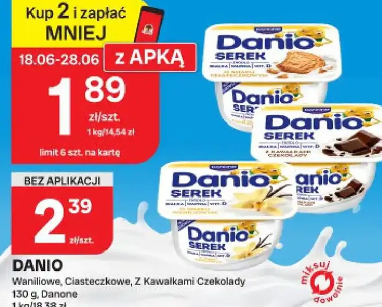 DANIO Waniliowe, Ciasteczkowe, Z Kawałkami Czekolady