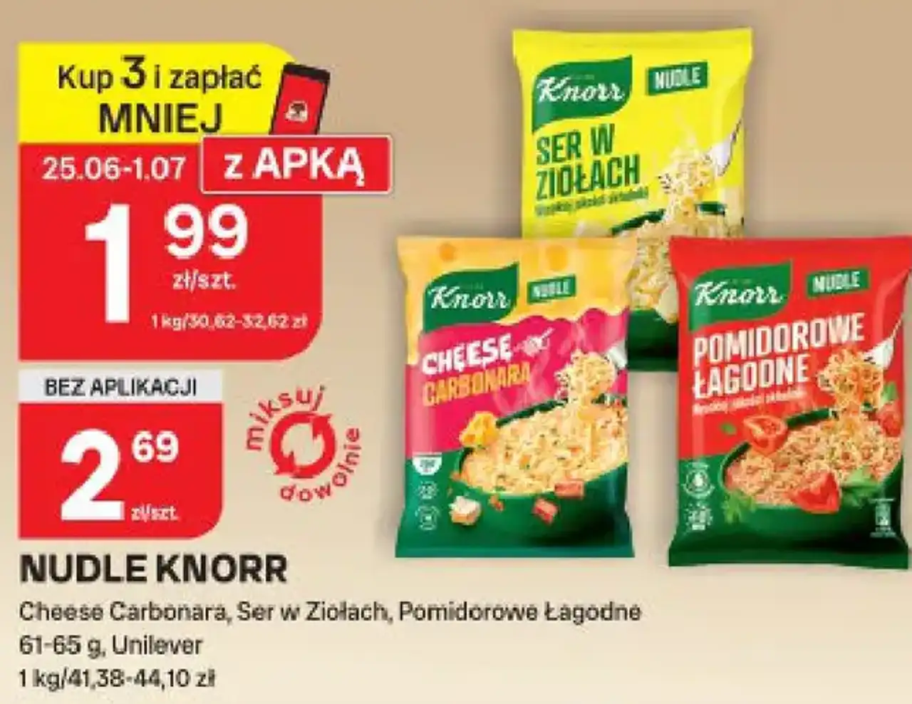 Nudle Knorr (Cheese Carbonara, Ser w Ziołach, Pomidorowe Łagodne)