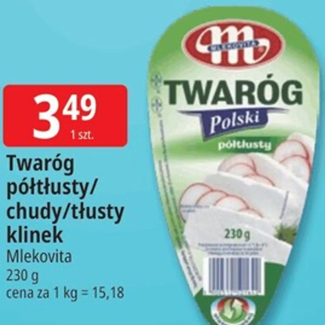 Twaróg półtłusty/chudy/tłusty klinek Mlekovita