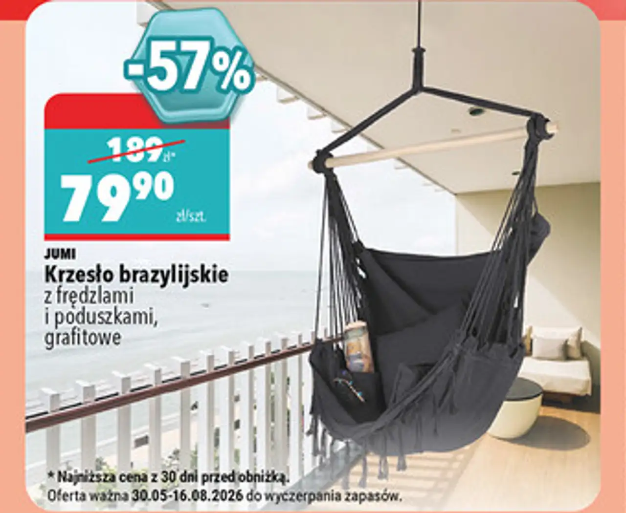 Jumi Krzesło brazylijskie z frędzlami i poduszkami, grafitowe