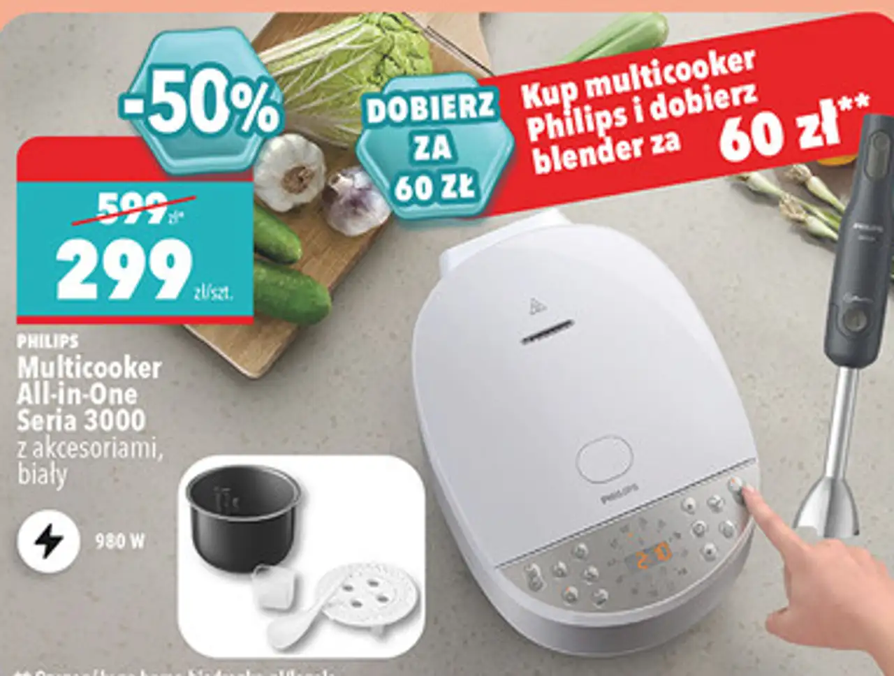 Philips Multicooker All-in-One Seria 3000 z akcesoriami, biały