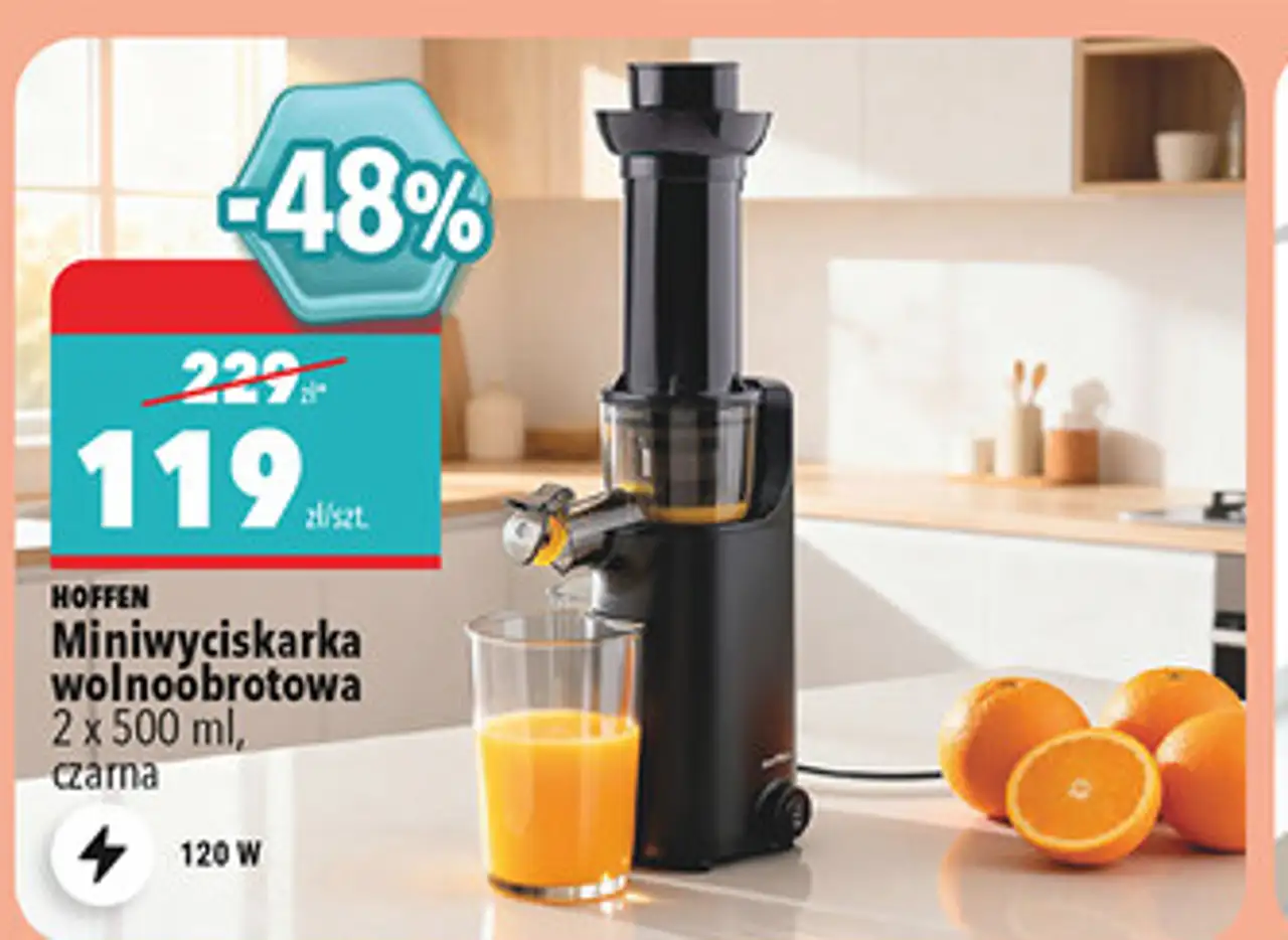 Hoffen Miniwyciskarka wolnoobrotowa 2 x 500 ml, czarna