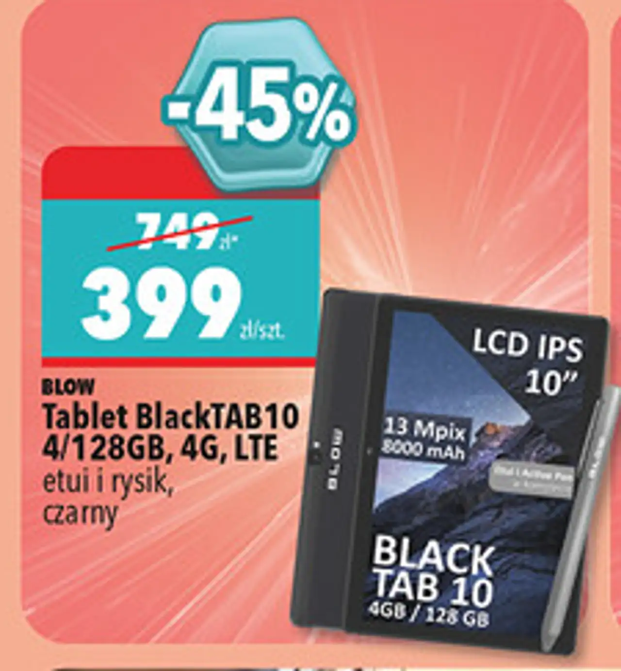 Tablet BlackTAB10 4/128GB, 4G, LTE etui i rysik, czarny