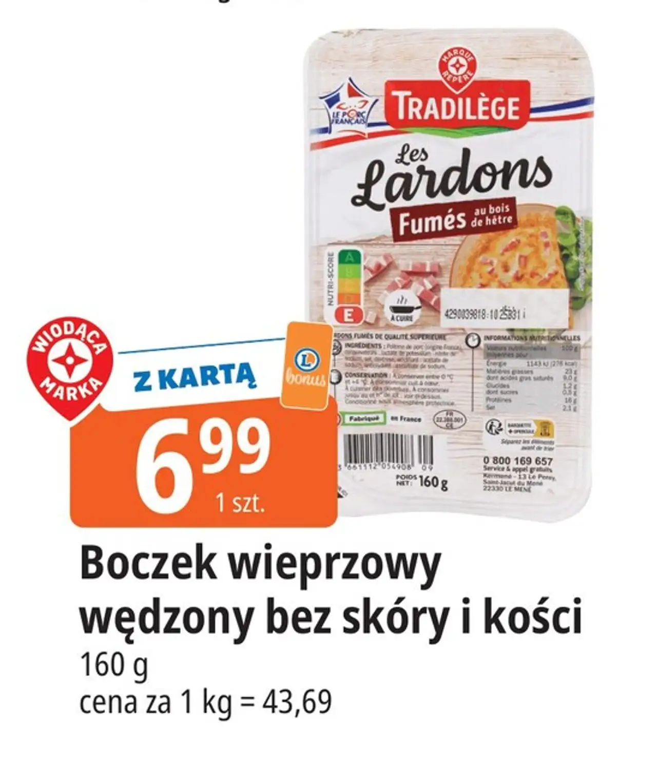 Boczek wieprzowy wędzony bez skóry i kości TradiLège