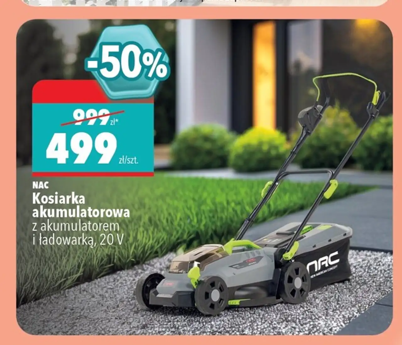 NAC Kosiarka akumulatorowa z akumulatorem i ładowarką, 20 V