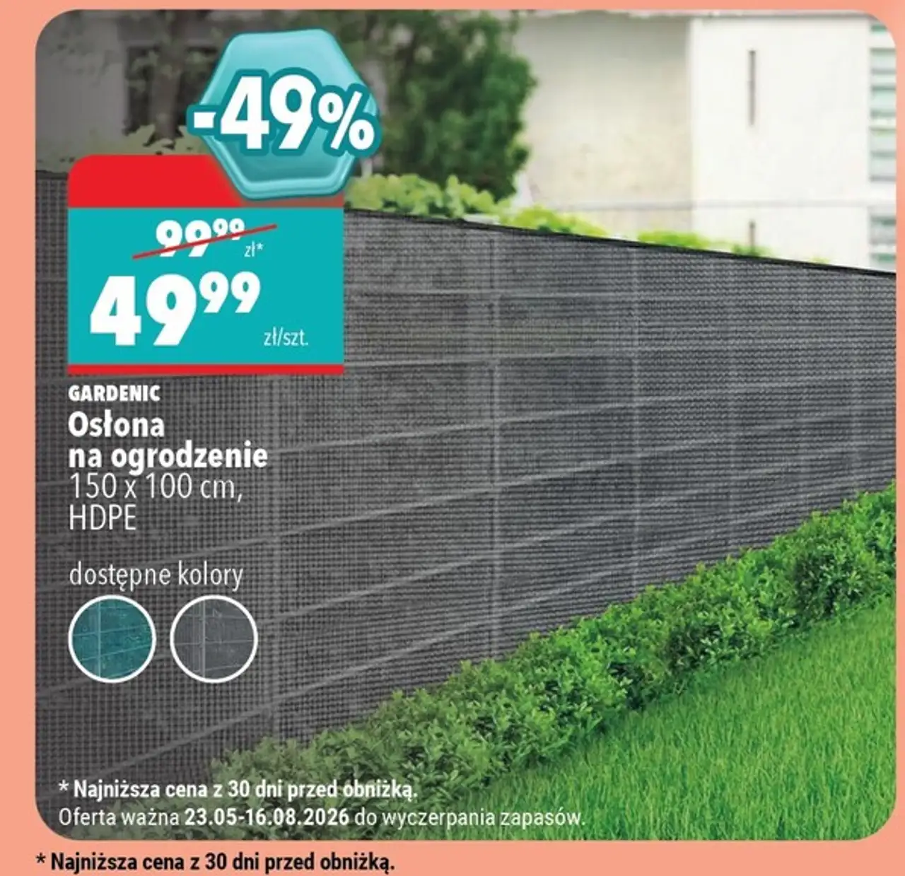 Gardenic Osłona na ogrodzenie 150 x 100 cm, HDPE