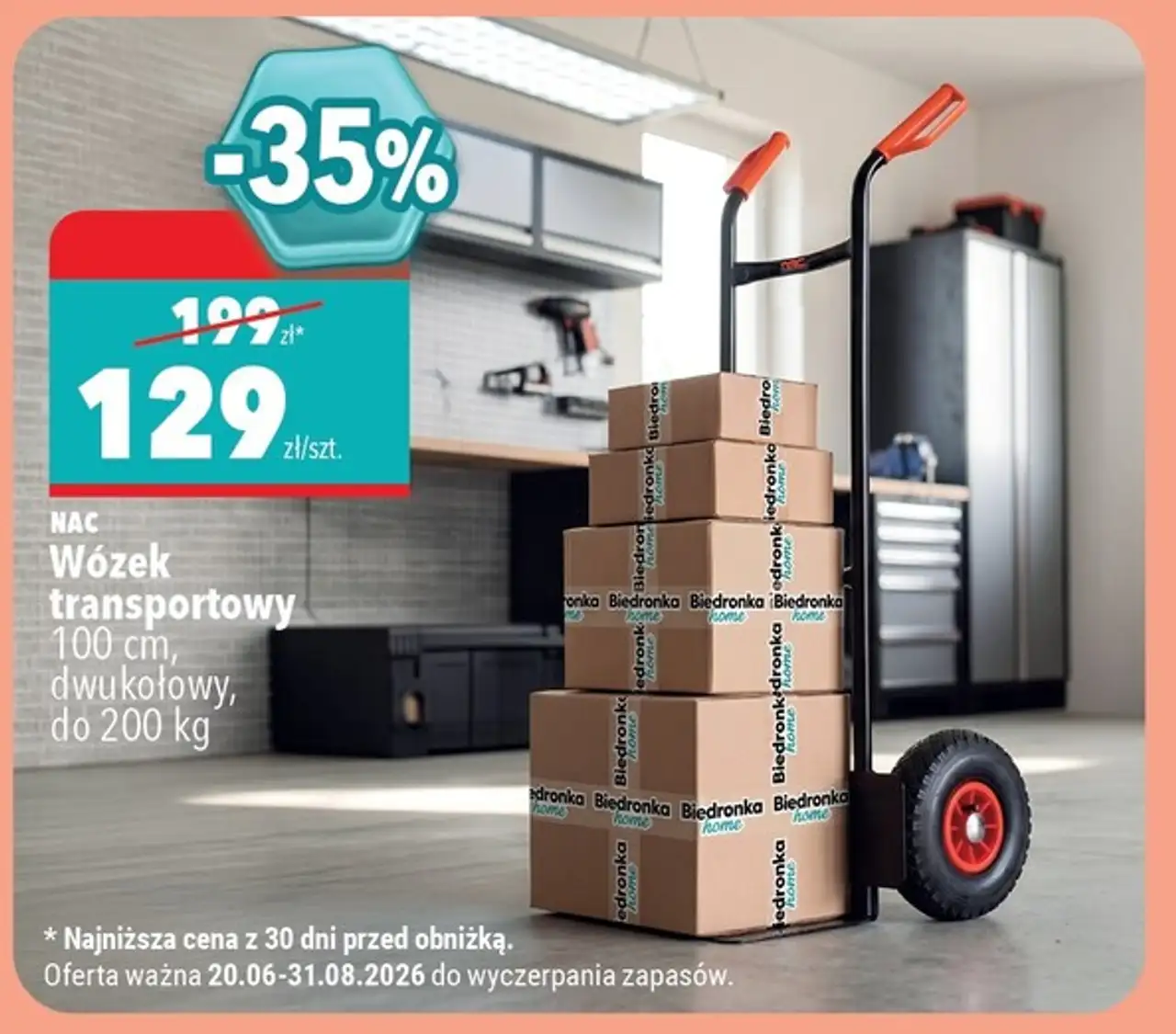 NAC Wózek transportowy 100 cm, dwukołowy, do 200 kg