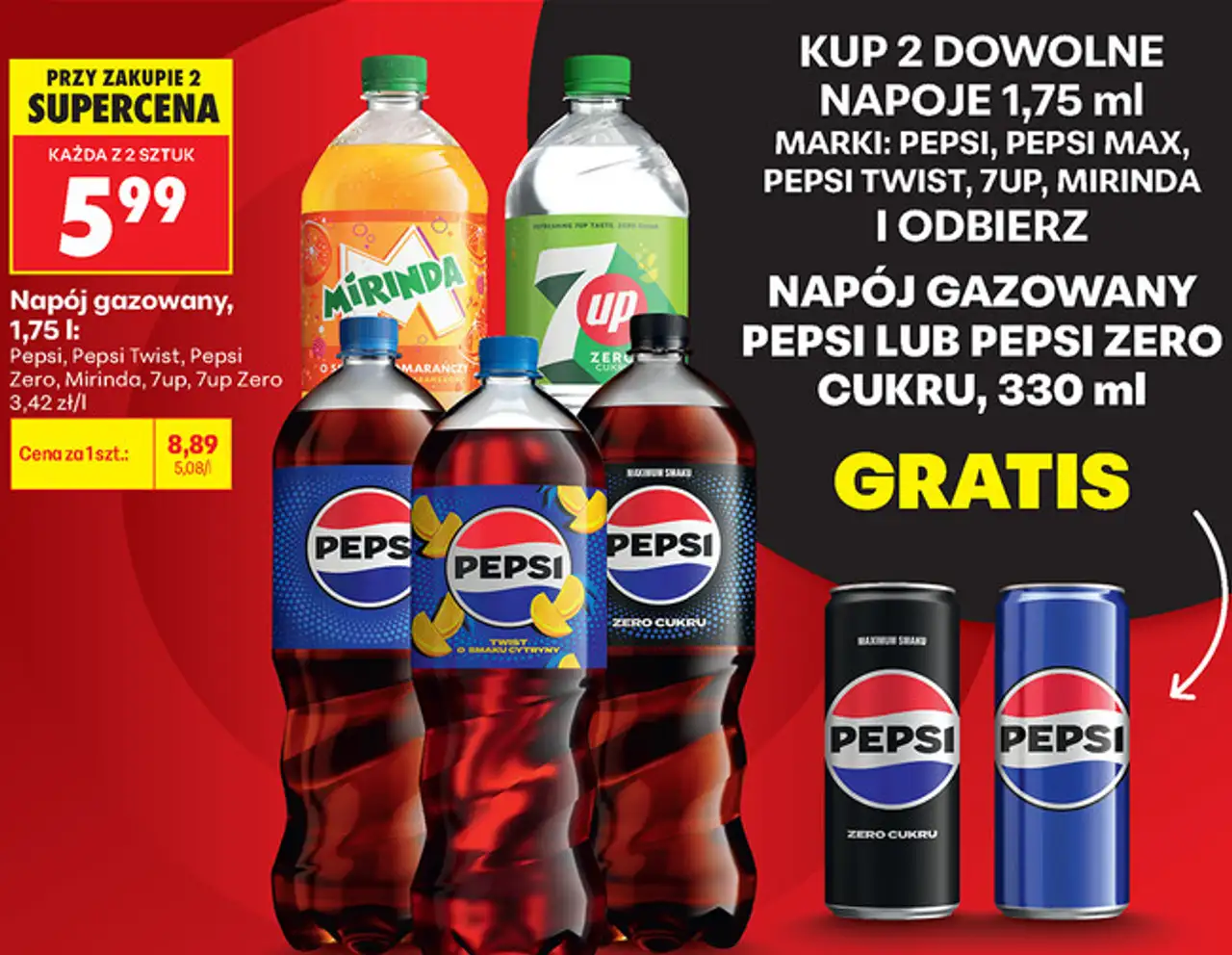 Napój gazowany Pepsi, Pepsi Twist, Pepsi Zero, Mirinda, 7up, 7up Zero