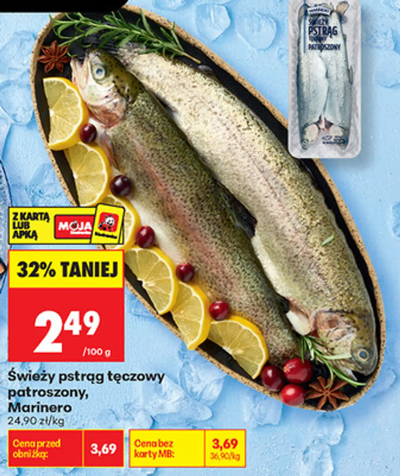 Świeży pstrąg tęczowy patroszony, Marinero