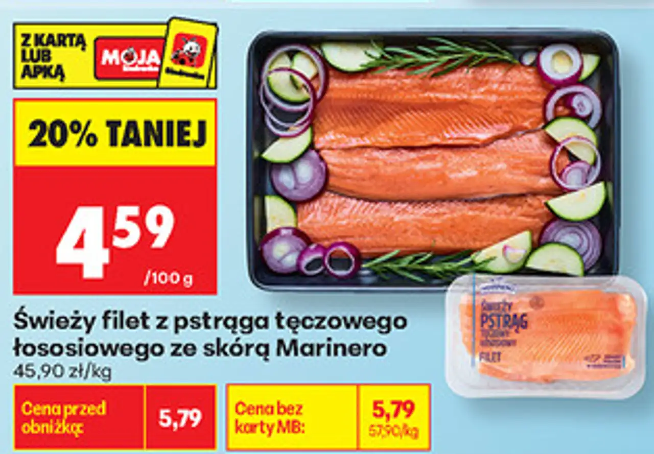 Świeży filet z pstrąga tęczowego łososiowego ze skórą Marinero