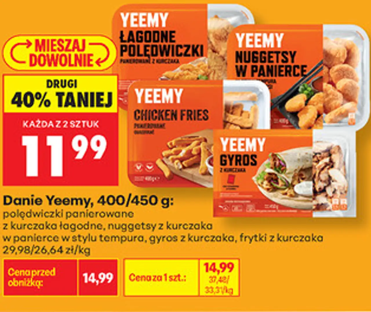 Danie Yeemy (polędwiczki panierowane, nuggetsy, gyros, frytki)