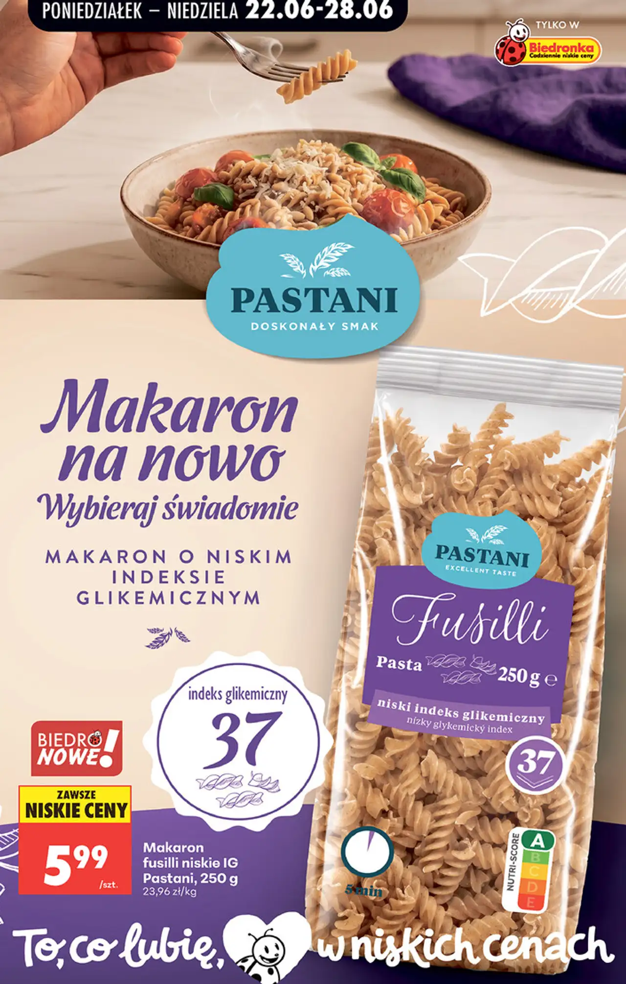 Makaron fusilli niskie IG Pastani