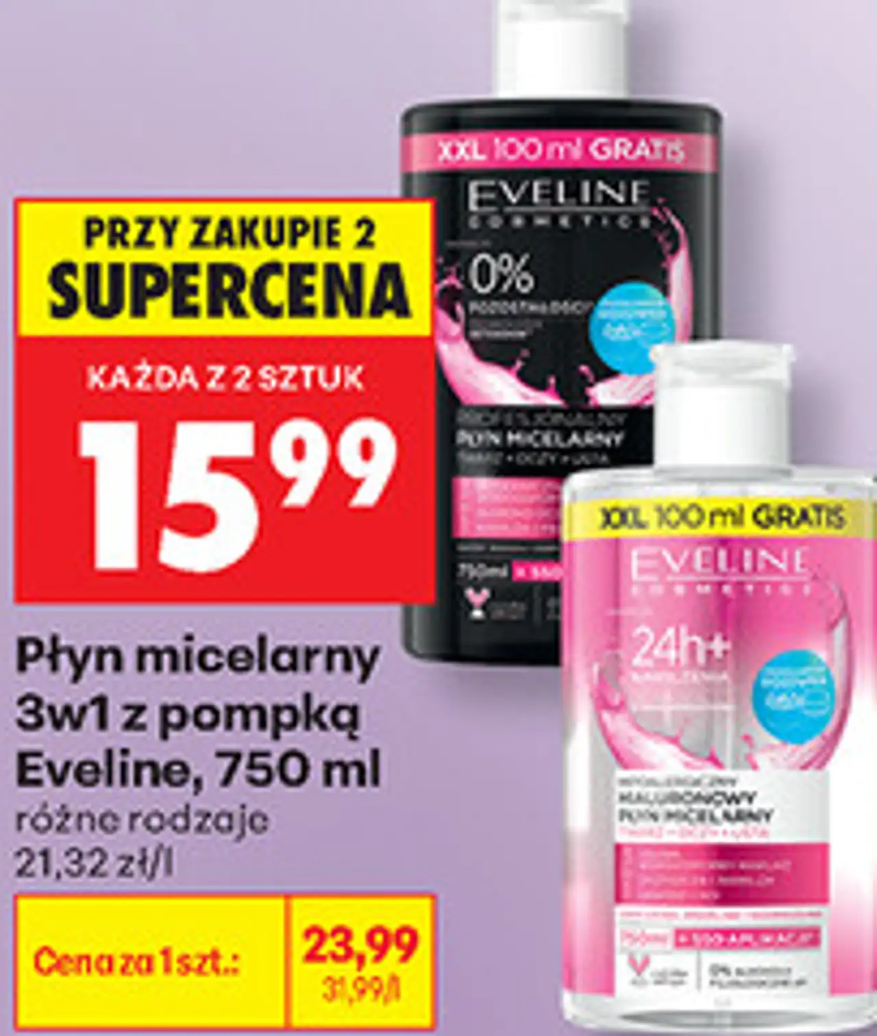 Płyn micelarny 3w1 z pompką Eveline, 750 ml