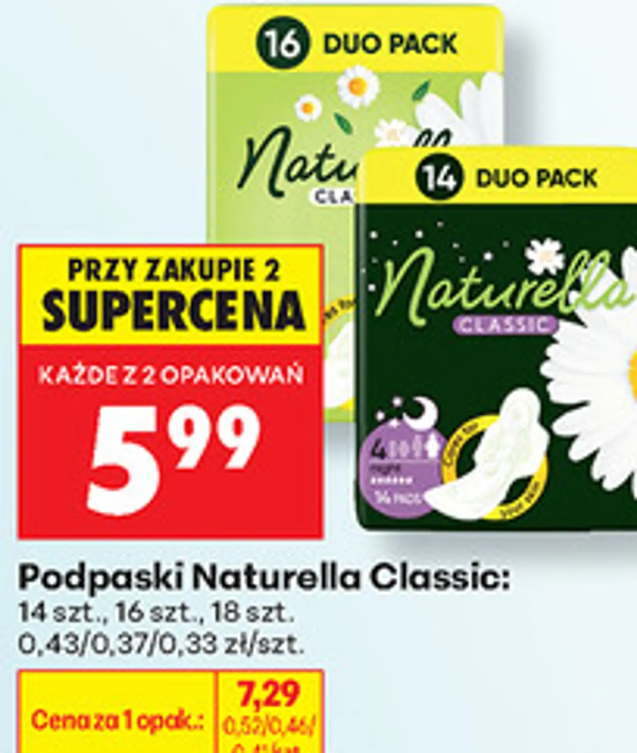 Podpaski Naturella Classic, 14 szt., 16 szt., 18 szt.