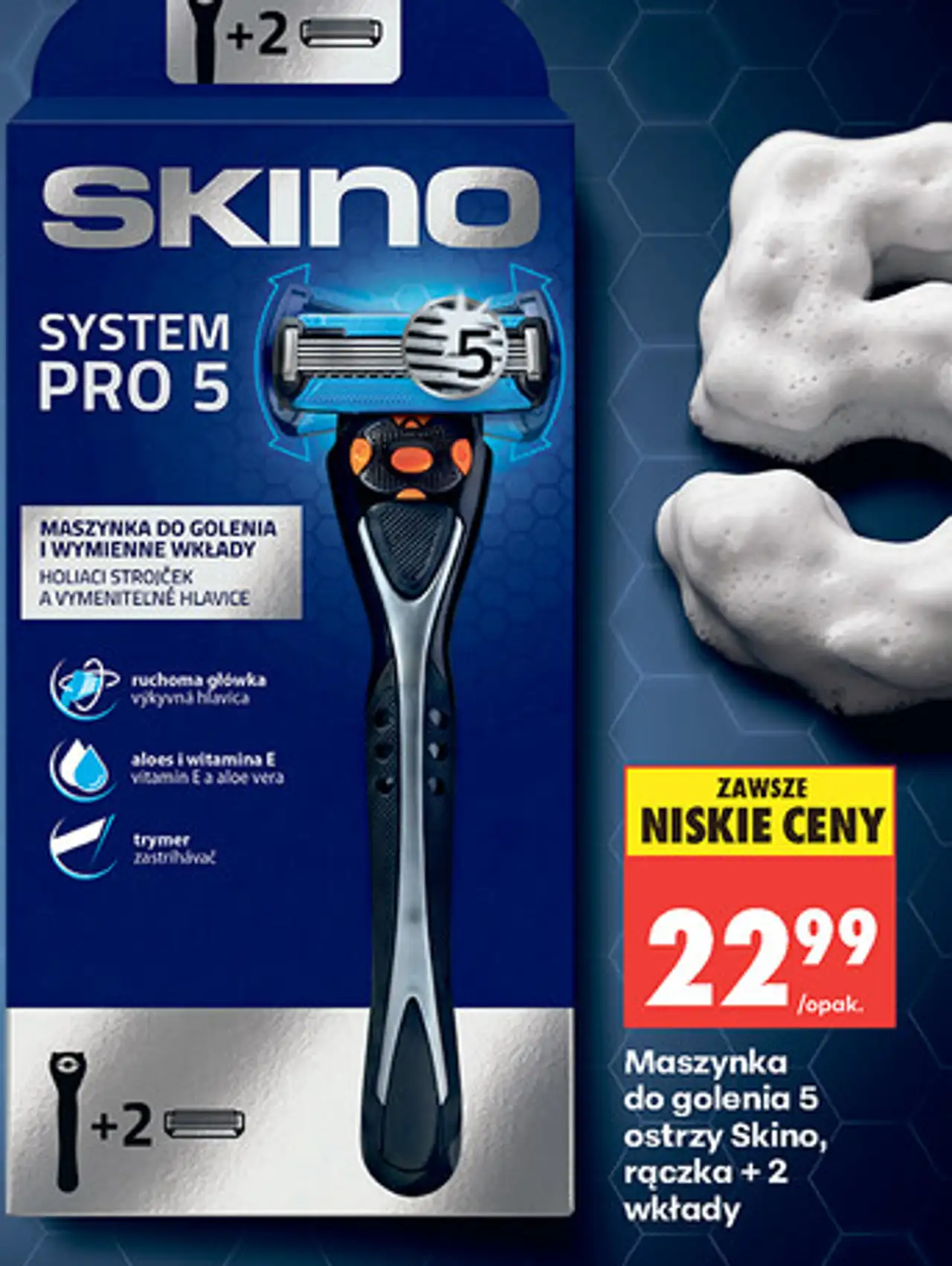 Maszynka do golenia 5 ostrzy Skino, rączka + 2 wkłady