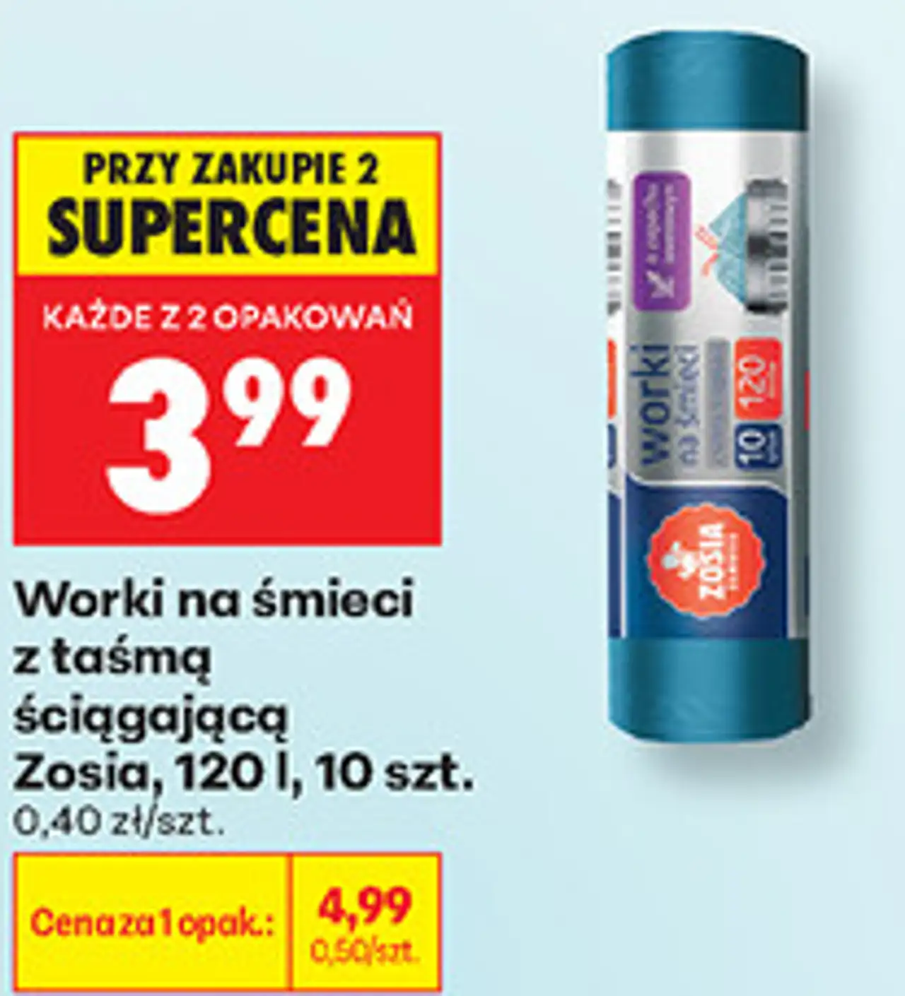 Worki na śmieci z taśmą ściągającą Zosia, 120 l, 10 szt.