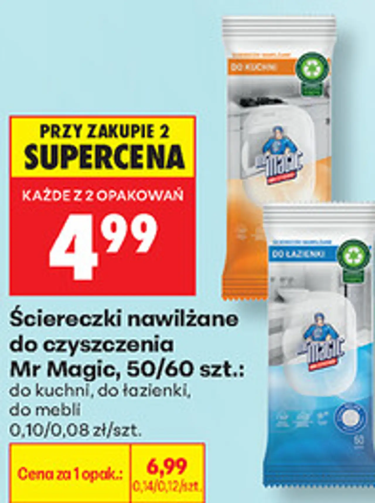 Ściereczki nawilżane do czyszczenia Mr Magic, 50/60 szt.