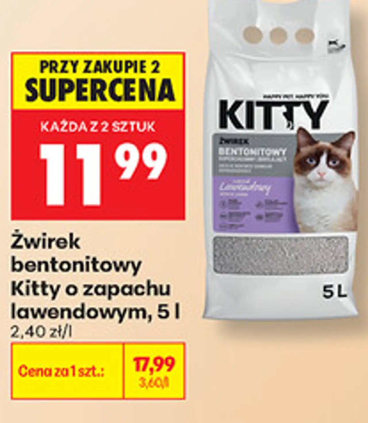 Żwirek bentonitowy Kitty o zapachu lawendowym, 5 l