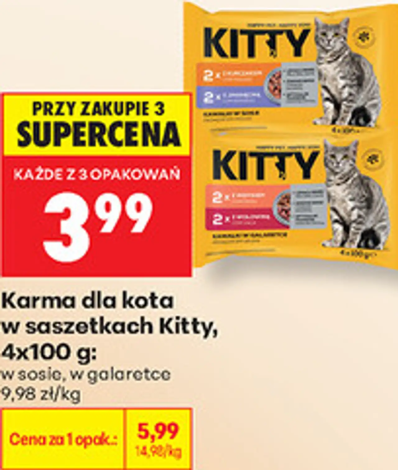 Karma dla kota w saszetkach Kitty, 4x100 g