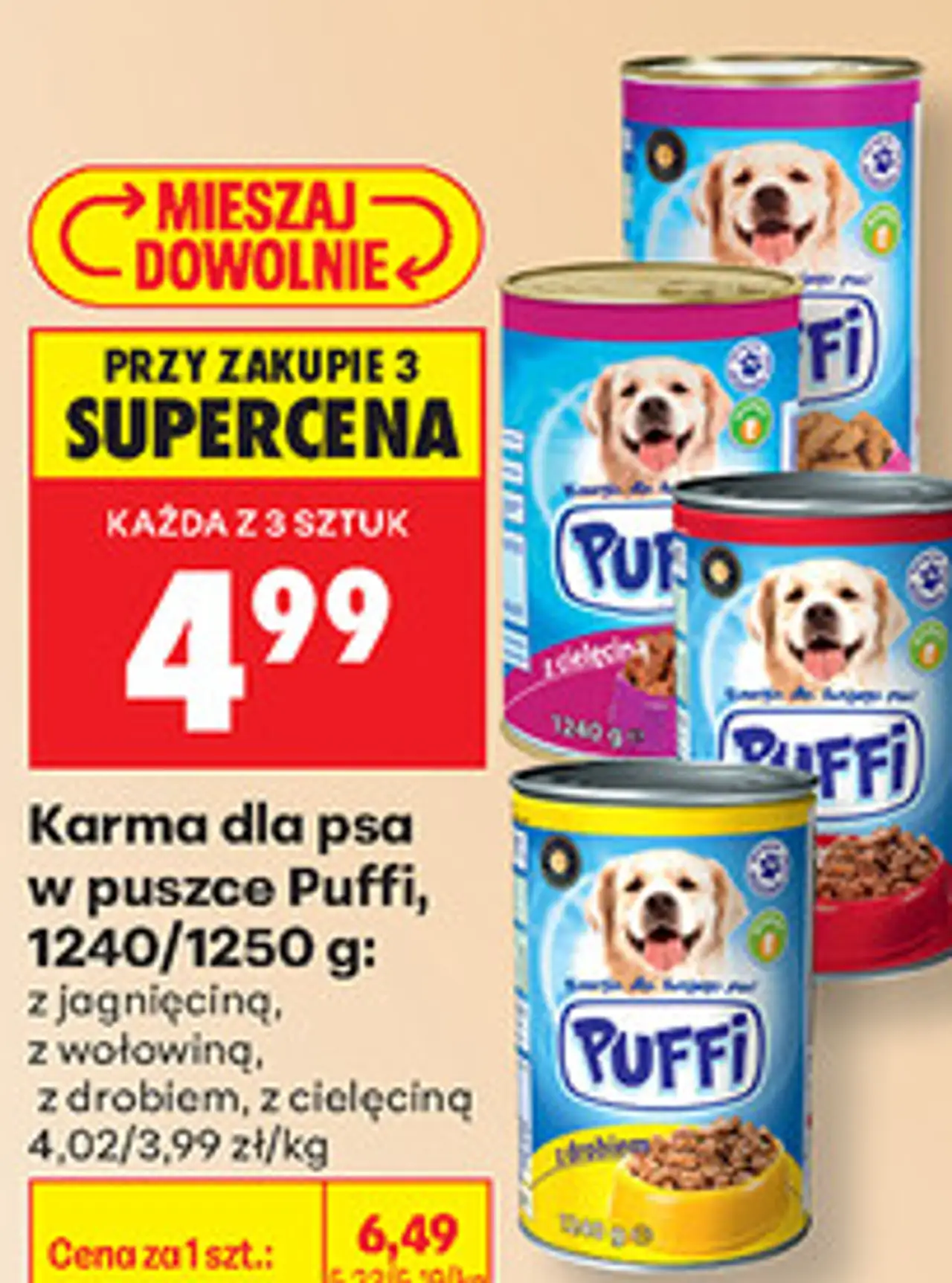 Karma dla psa w puszce Puffi, 1240/1250 g